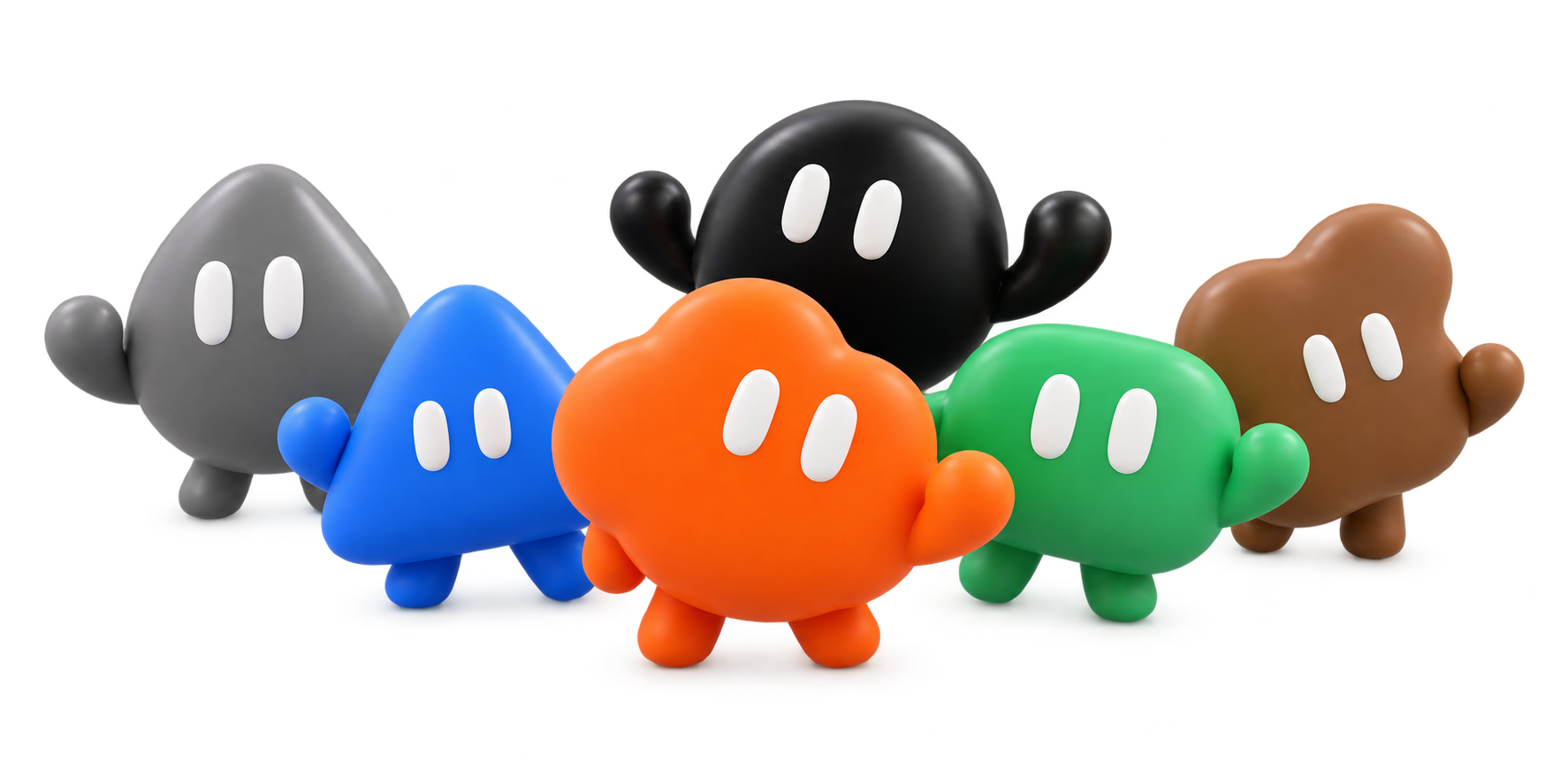 色と形の異なるGrok Botがチームとして並ぶようす