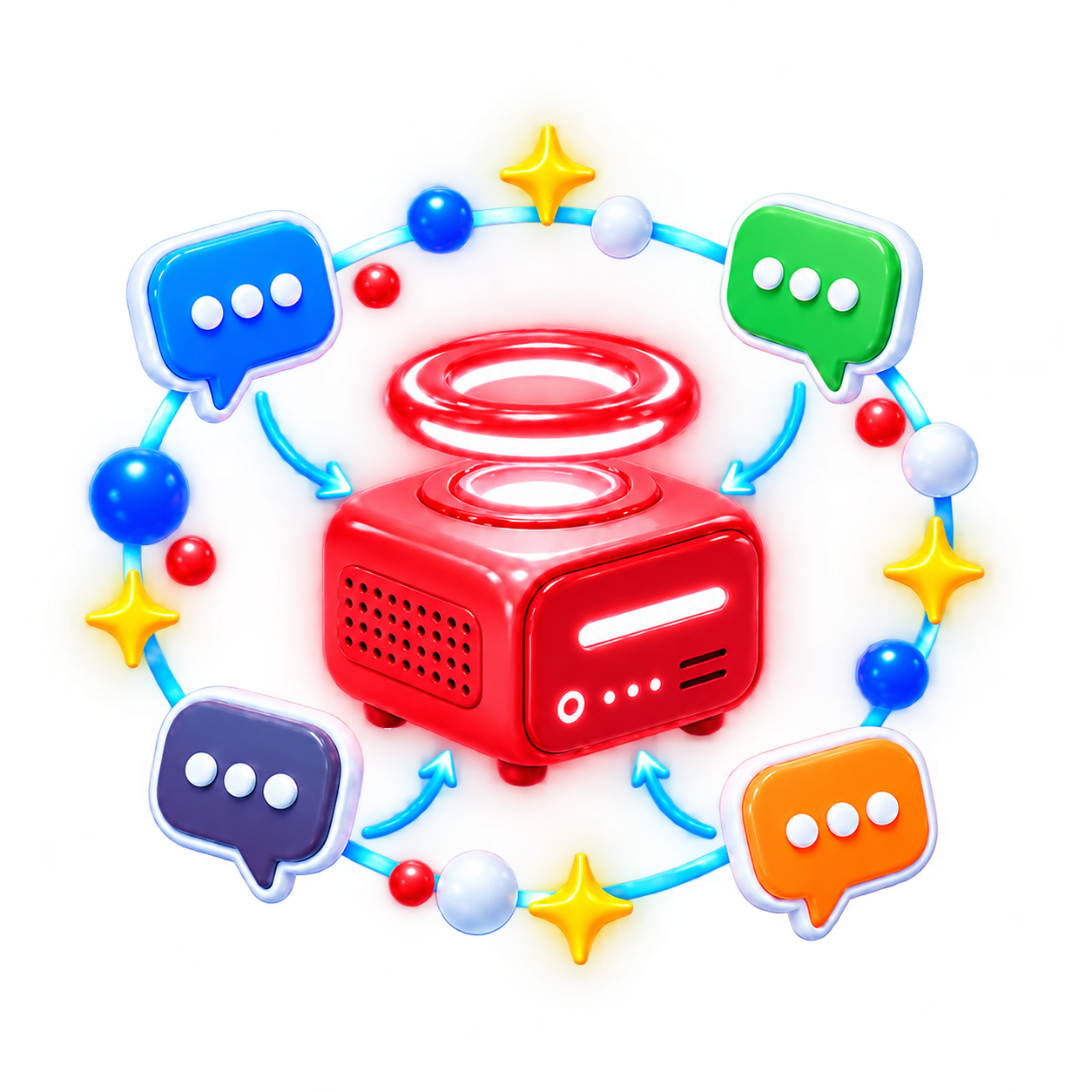 Slack、Discord、Telegram、WhatsAppから中央のOpenClaw Gatewayへ矢印が収束している構造