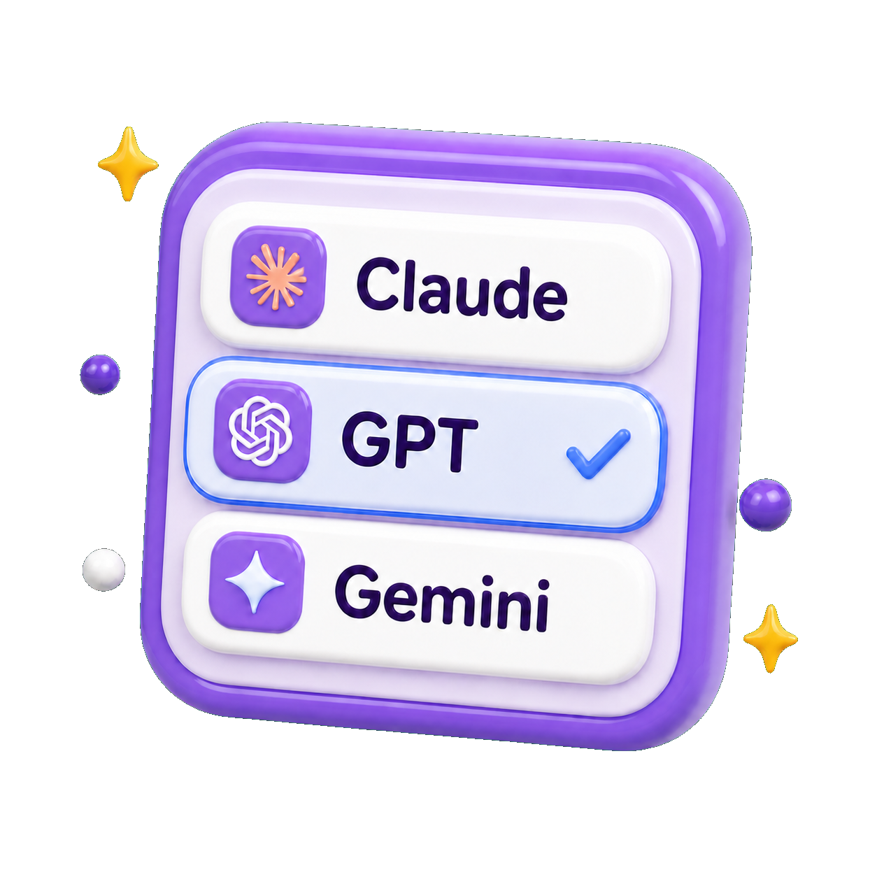 Claude、GPT、Geminiから利用するAIの種類（モデル）を選ぶ画面